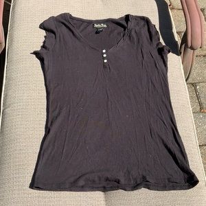 LUCKY BRAND HENLEY SHORT SLEEVE T-SHIRT, BLACK, SIZE MEDIUM